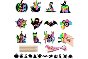 Aunthvra 24 Pcs Halloween Scratch Paper Art Kit | Rainbow Magic Scratch Off Cards Skull Bats Ghost Castle Pattern DIY Drawing Paper for Halloween Party Supplies