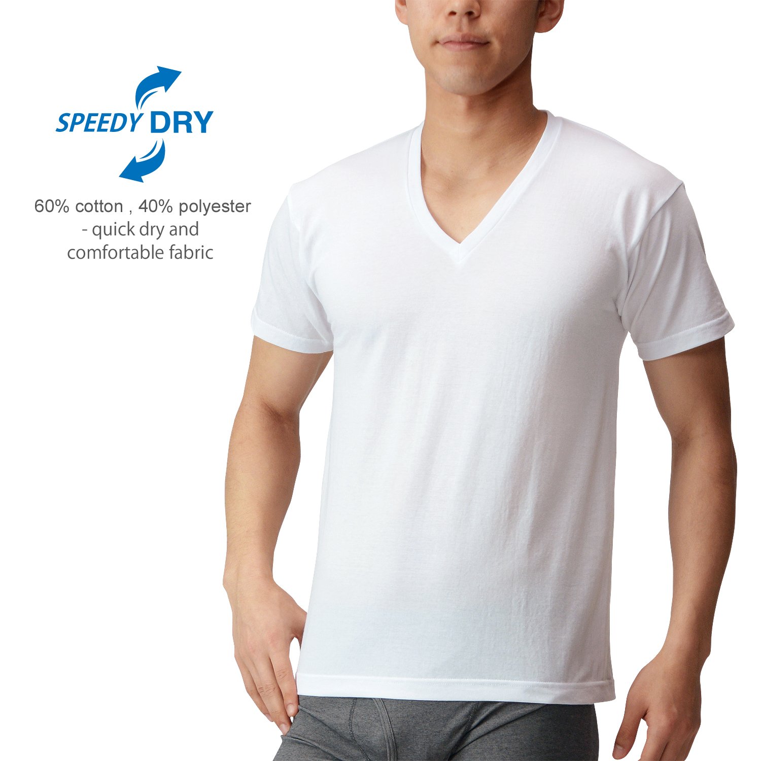 [ビー・ブイ・ディ] 吸水速乾 3枚組VネックTシャツ アマゾン限定 メンズ WH 日本 L (日本サイズL相当)