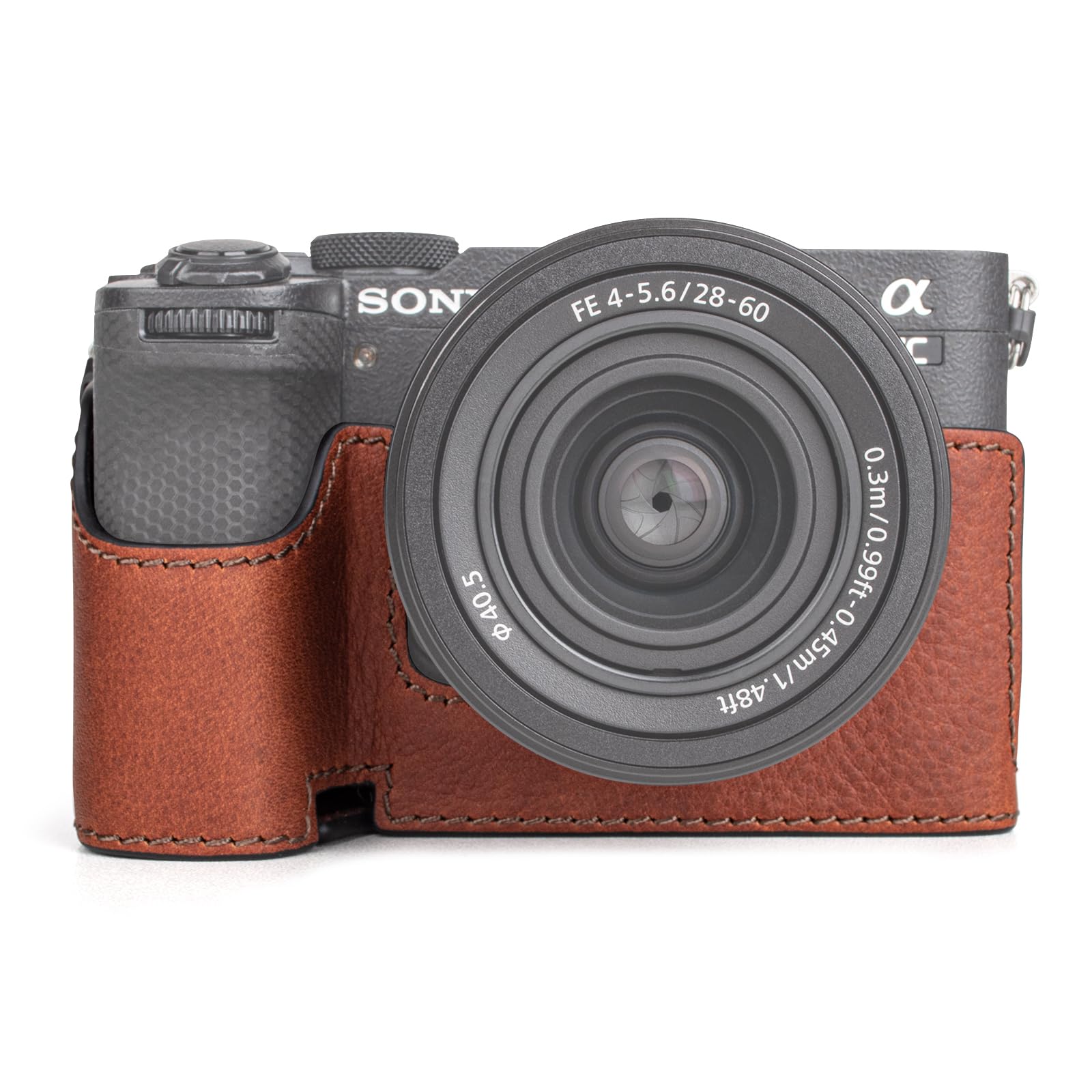 MUZIRI KINOKOO Protective Camera Case for Sony A7C II/A7C2/A7CM2/A7CR, Retro Genuine Leather Half Case for Sony Alpha 7C II/Alpha 7CR Camera with Hand Grip and Opening Bottom Design - Brown