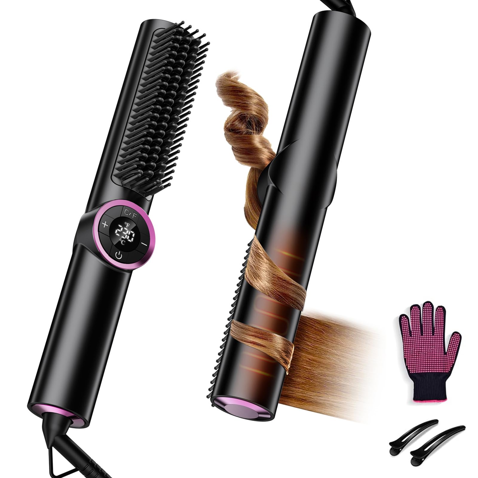 Photo 1 of JolinKoin Hair Straightener Brush for Women: Negative Ionic 3-in-1 Curling & Straightening Brush, Ceramic Hot Comb with 16 Temps for Hair Styling