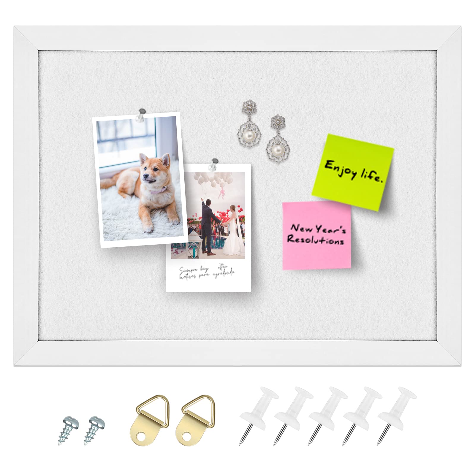 Aitakatta Cork Board Bulletin Board, White Frame Cork Boards for Walls with Felt, Decorative Hanging Pin Board for Home School Office, Vision Board, 14.6x11 Inches, White 1pc