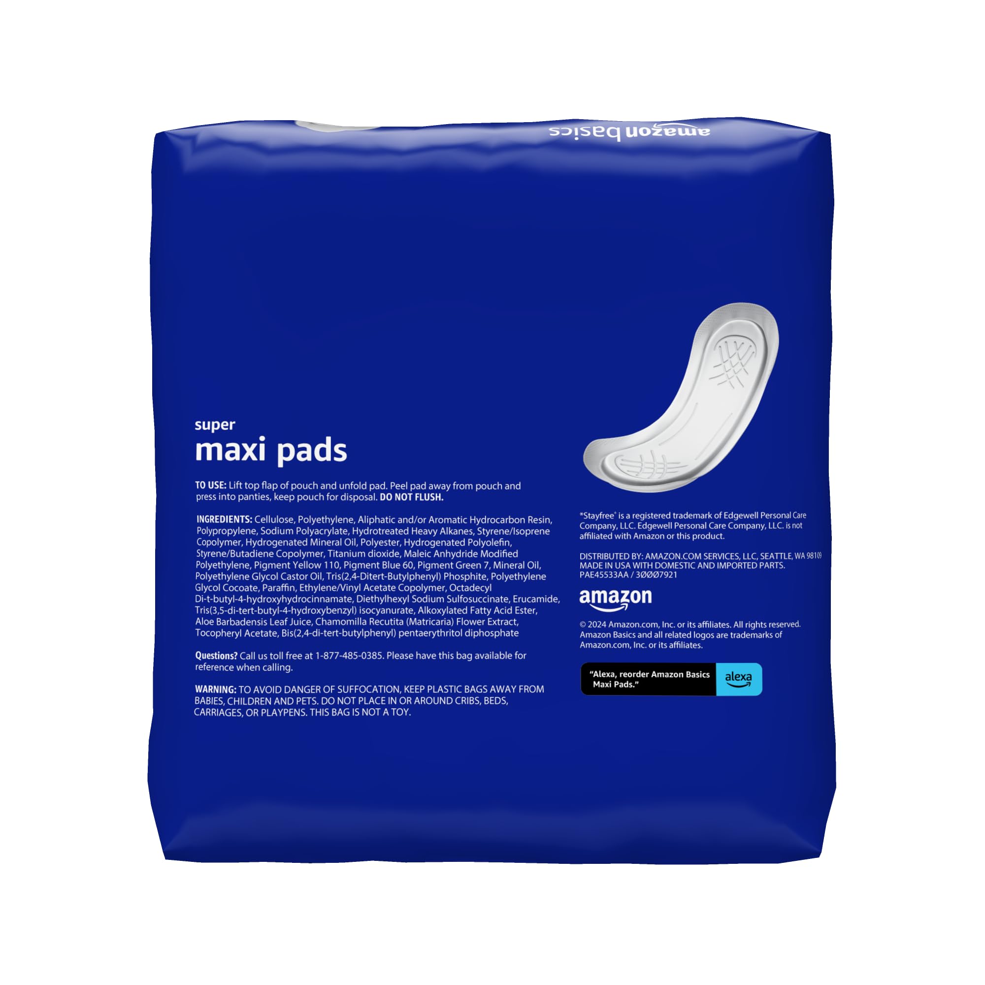 Amazon Basics Maxi Pads For Periods- Thick, Super Absorbency, Unscented, 48 Count, 1 Pack
