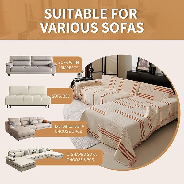 AKPGQ BOHO COUCH COVERS FOR SOFA WASHABLE SOFA COVERS FOR 3 CUSHION COUCH SOFT NON SLIP COUCH COVERS FOR SECTIONAL SOFA DOG PET FURNITURE PROTECTOR﻿ (ORANGE, 91″*134″)
