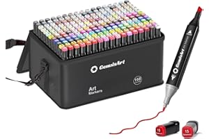 GenuisArt Alcohol Markers, Chisel & Fine Dual Tips,Paint Markers For Coloring, Drawing, Sketching, Card Making and DIY Patinting- Perfect for Adults and Kids (Black Barrel, 168)