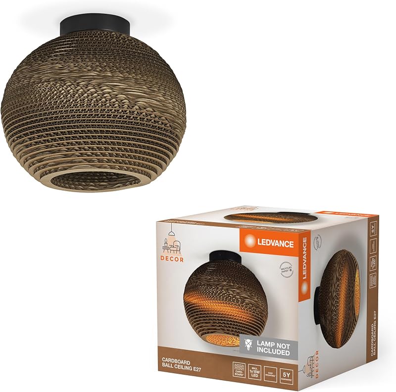 Decor Cardboard Ball marron en carton ondulé, léger, E27, diamètre
