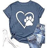 Paw Love Shirt Dog Lover Shirts for Women Paw Print Heart Tee Shirt Cute Dog Mom Short Sleeve Tee Tops