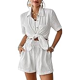 Bsubseach Womens 2 Piece Cover Ups Set Cotton Beach Short Sets Short Sleeve Button Down Shirt Shorts Resort Wear 2026