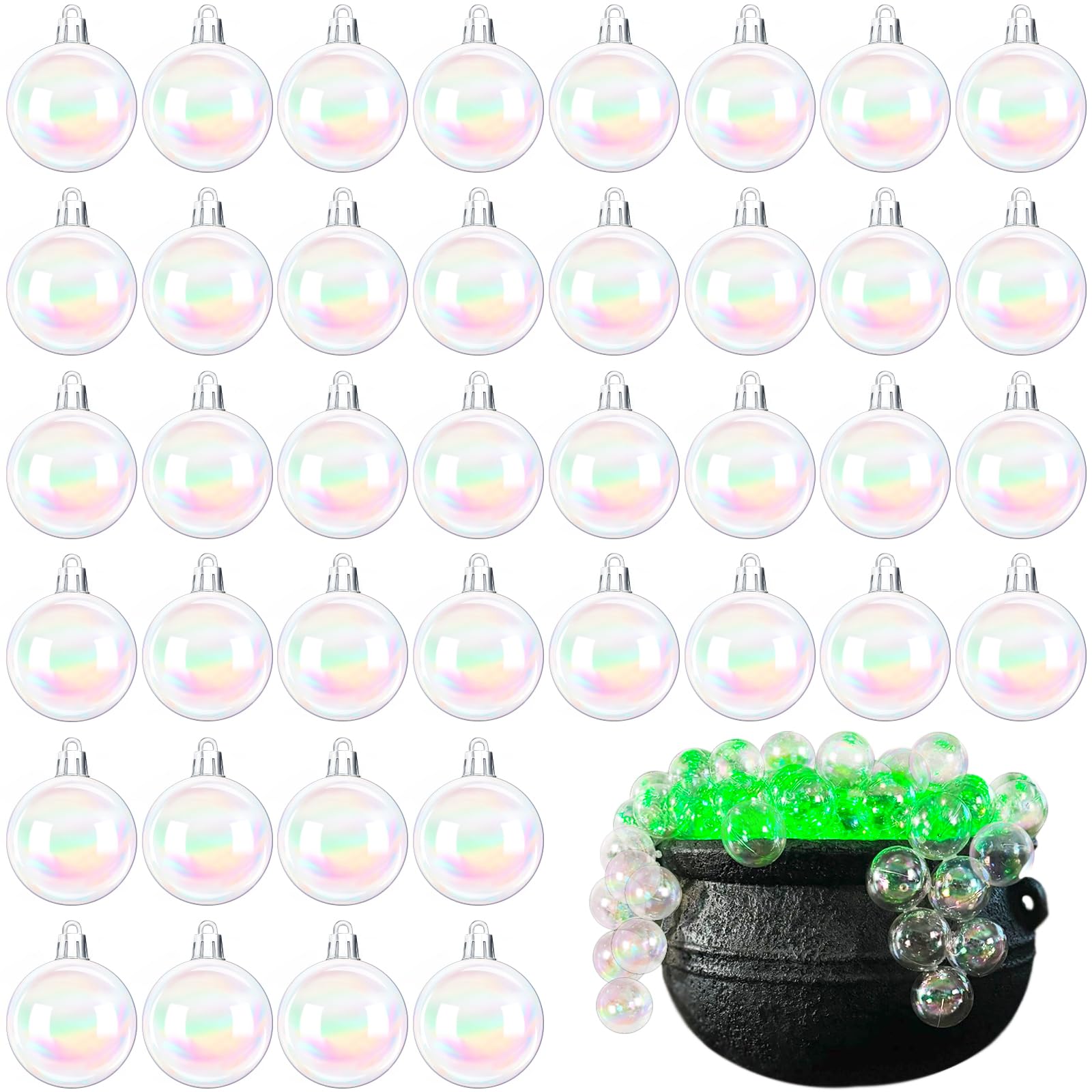 Photo 1 of 60 PCS Iridescent Ornaments Balls,2inch/5cm Clear Christmas Rainbow Ball,Plastic Hanging Bubble Ornaments Balls for Christmas Tree,Party,Home Decor,Halloween Props