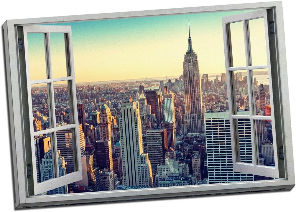 Amazon Com Panther Print New York Skyline 3d Window Effect Canvas Print Picture Wall Art Large 30x Inches Posters Prints