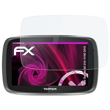 atFoliX Glasfolie kompatibel mit Tomtom GO 510/5100 2015 Panzerfolie, 9H Hybrid-Glass FX Schutzpanzer Folie