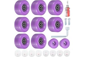 PATIKIL 8 Pack Roller Skate Wheels, 58mmx32mm Quad Roller Skate Wheels with ABEC-9 Bearing, 82A PU Skate Wheels & 2 Toe Stoppers for Double Row Skate Skateboard Outdoor Indoor
