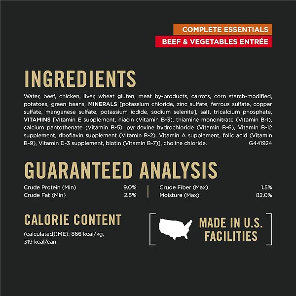 PURINA PRO PLAN COMPLETE ESSENTIALS, BEEF AND VEGETABLES ENTREE IN WET DOG FOOD GRAVY – (PACK OF 12) 13 OZ. CANS