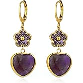 TaYolnFaSo AmethystHeart Earrings Dangle Hoop Earrings for Women 18K Gold Plated Trendy Cubic Zirconia Bling Jewelry Hypoallergenic