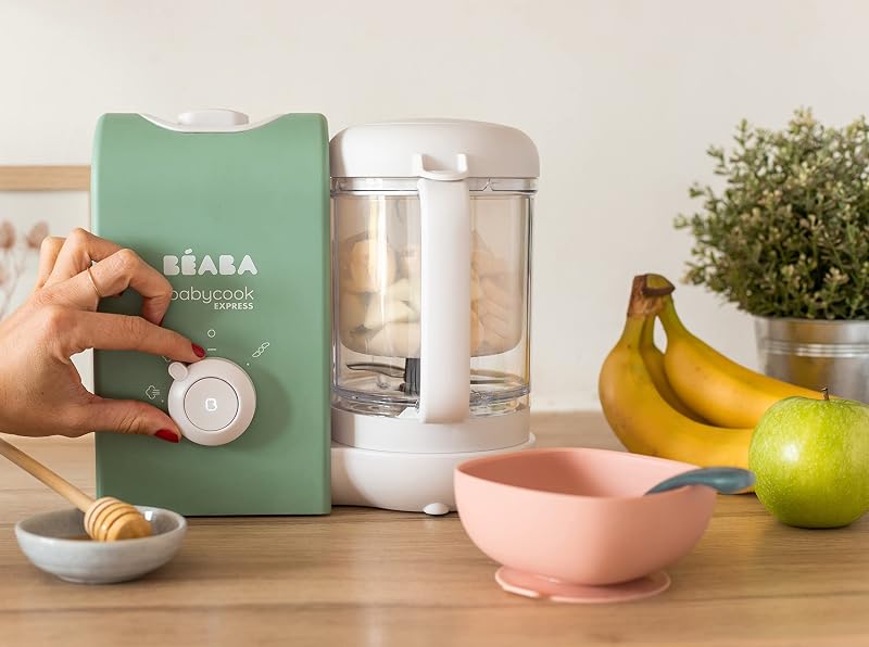 BEABA, Babycook Express, Robot Bébé 4 en 1 Mixeur-Cuiseur, Cuisson Express 15min, Mixage sur-mesure, Cuisson Vapeur Douce et Saine, Décongélation, Texture Homogène, Capacité 1 250 ml, Vert Sauge