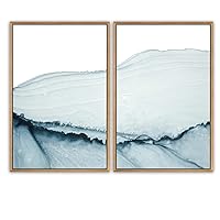 SIGNWIN Framed Canvas Print Wall Art Navy Blue Ink Painting Abstract Texture Watercolor Minimalism Modern Relax/Calm for Living Room, Bedroom, Office - 16
