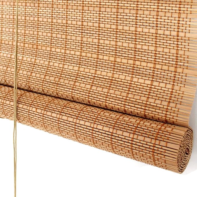 Blackout Bamboo Window Shades Blinds, Natural Wood Roller Shades, with
