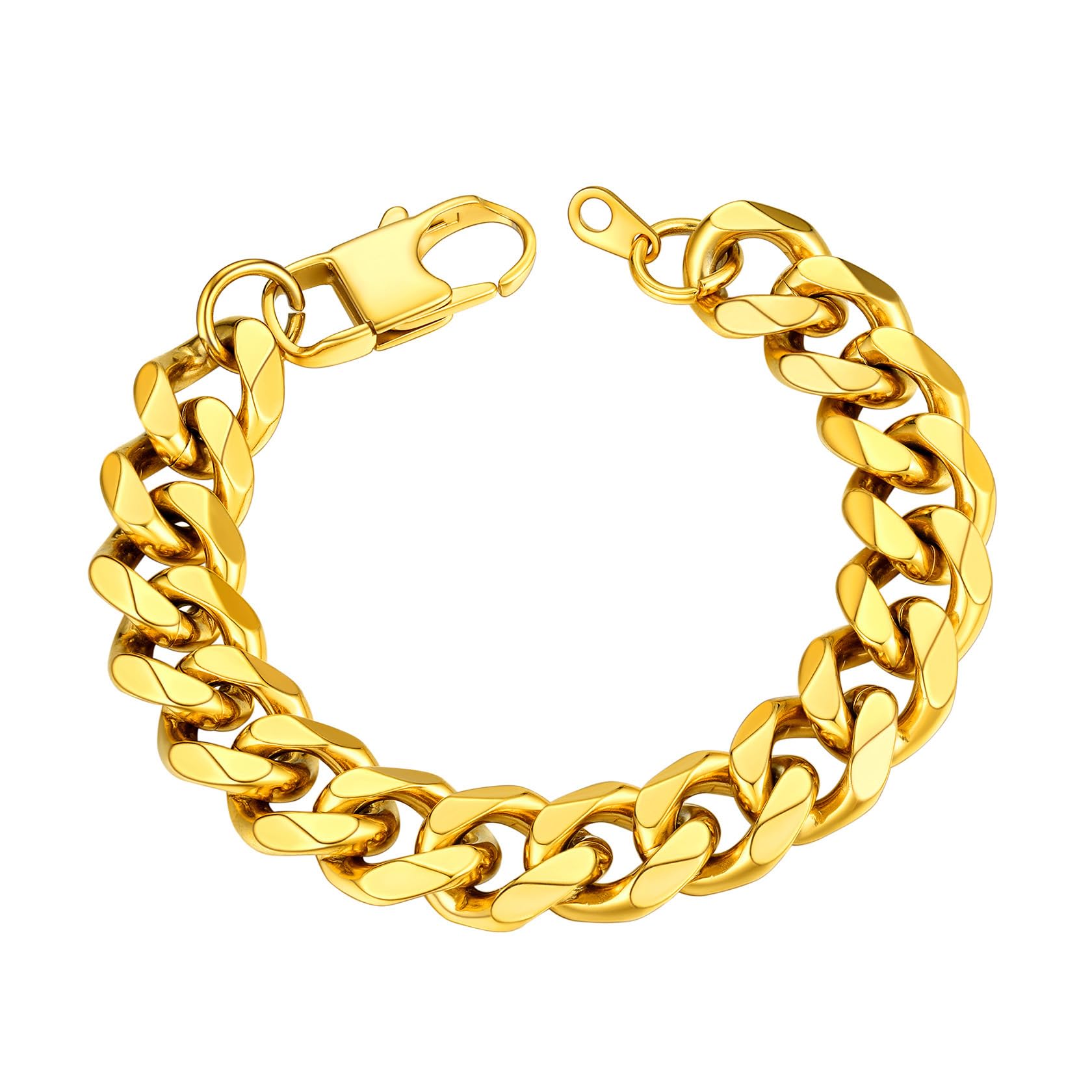 ChainsHouse Mens Cuban Bracelet for Men Curb Chains Link Gold Yellow Plated Chain Stainless Steel Bracelets Heavy Duty Jewellery 12mm 19cm