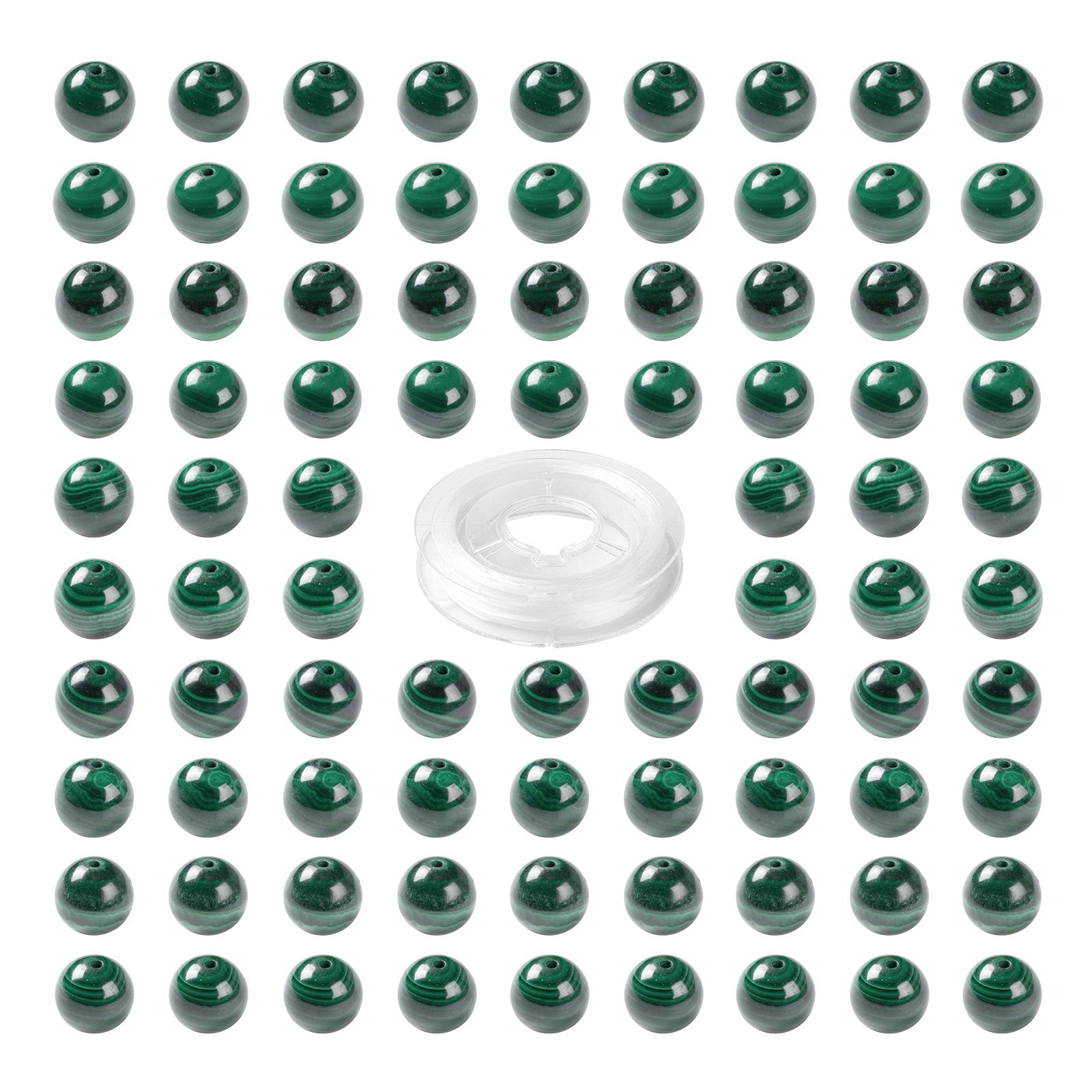 BEEFLYING 100 Pcs 8mm Natural Malachite Round Beads Polished Loose Gemstone Beads for DIY Bracelet Earrings Necklace Jewelry Kit Making