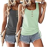 Zeagoo Womens 2026 Tank Tops 2 Pack U Neck Summer Sleeveless Tops Loose Fit Button Casual Henley Shirts