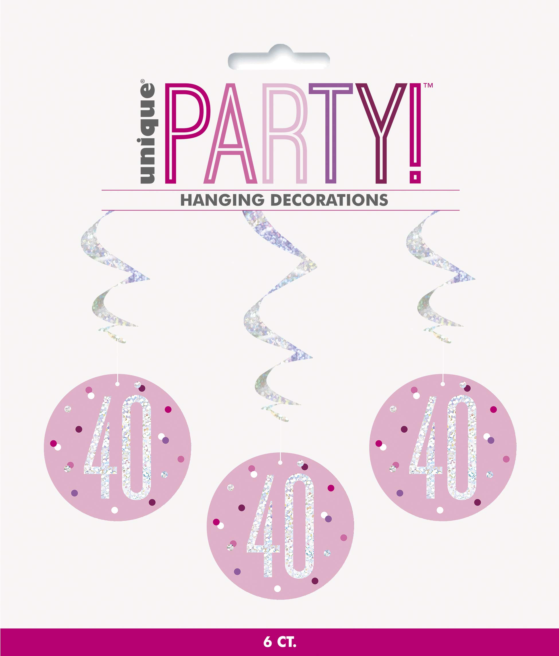 Unique 83812 Pink Hanging Swirl Decorations-32 Silver | 6 Pcs, Age 40
