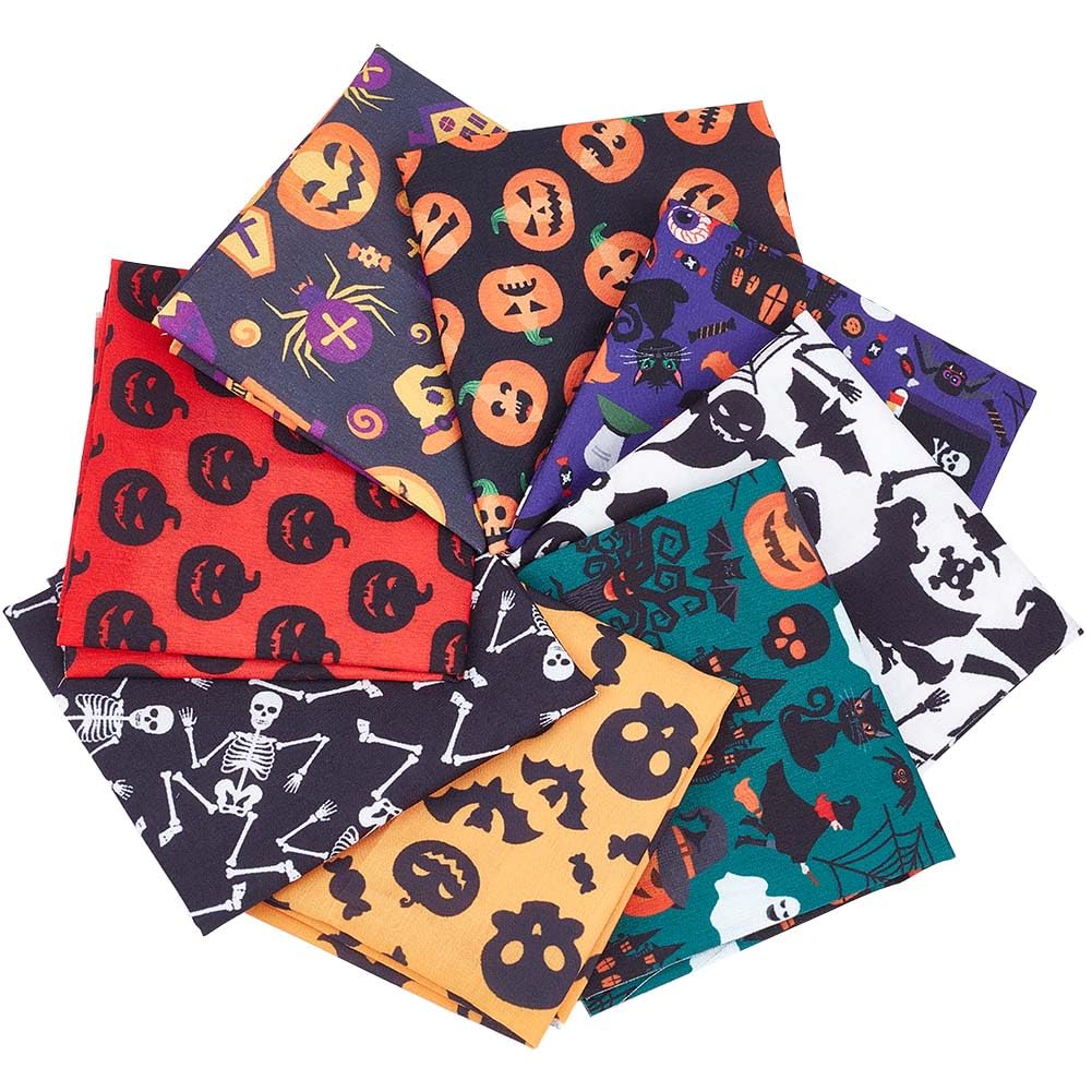 GORGECRAFT 8 Styles Halloween Fabric Fat Quarter Cotton Fabrics Bundles Precut Patchwork Multi-Color Ghost Pumpkin Witches Castles Pattern Cloths Sheets for Sewing Crafts DIY Decorations