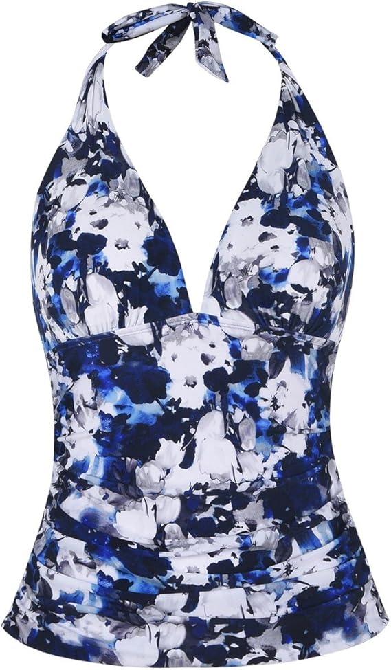 Mycoco Women's Tummy Hide Solid Color Front Tie Back Halter