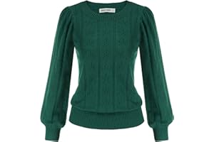 GRACE KARIN Women's Long Lantern Sleeve Crew Neck Crochet Top Hollow Out Fall Pullover Sweater
