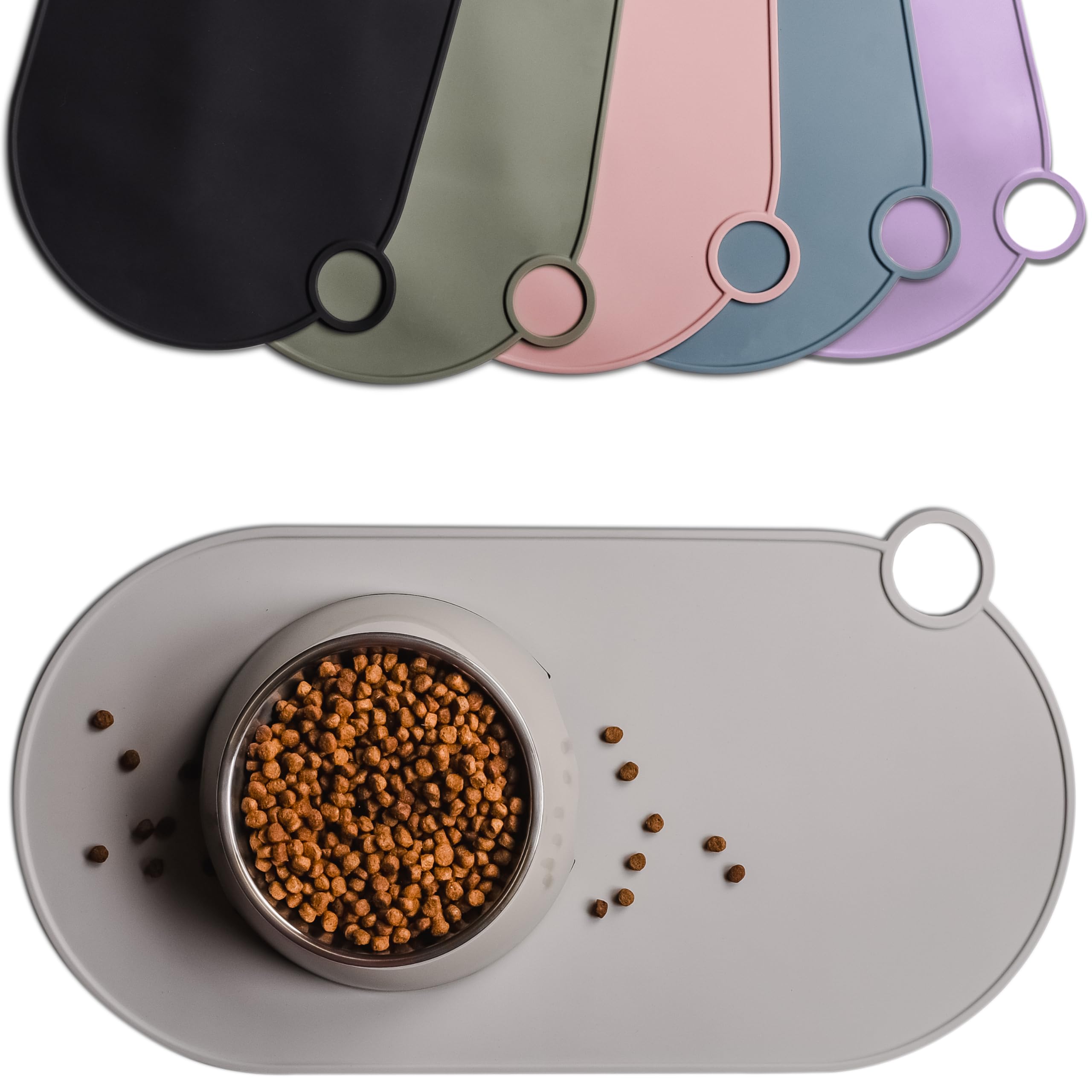 ne&no Silicone Bowl Mat for Cats and Small Dogs Cat Bowl Mat Waterproof Feeding Mat Non-Slip Silicone Mat with Hanging Loop 49 x 25 cm (Stone Grey)