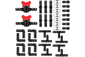 Kalolary 42Pcs Drip Irrigation Fittings Kit, 1/2" Irrigation Barbed Connectors for 1/2 inch Tubing Sprinkler System(2 Switch Valves, 8 Couplings, 8 Tees, 8 Elbows, 8 End Closures, 8 End Cap Plugs)