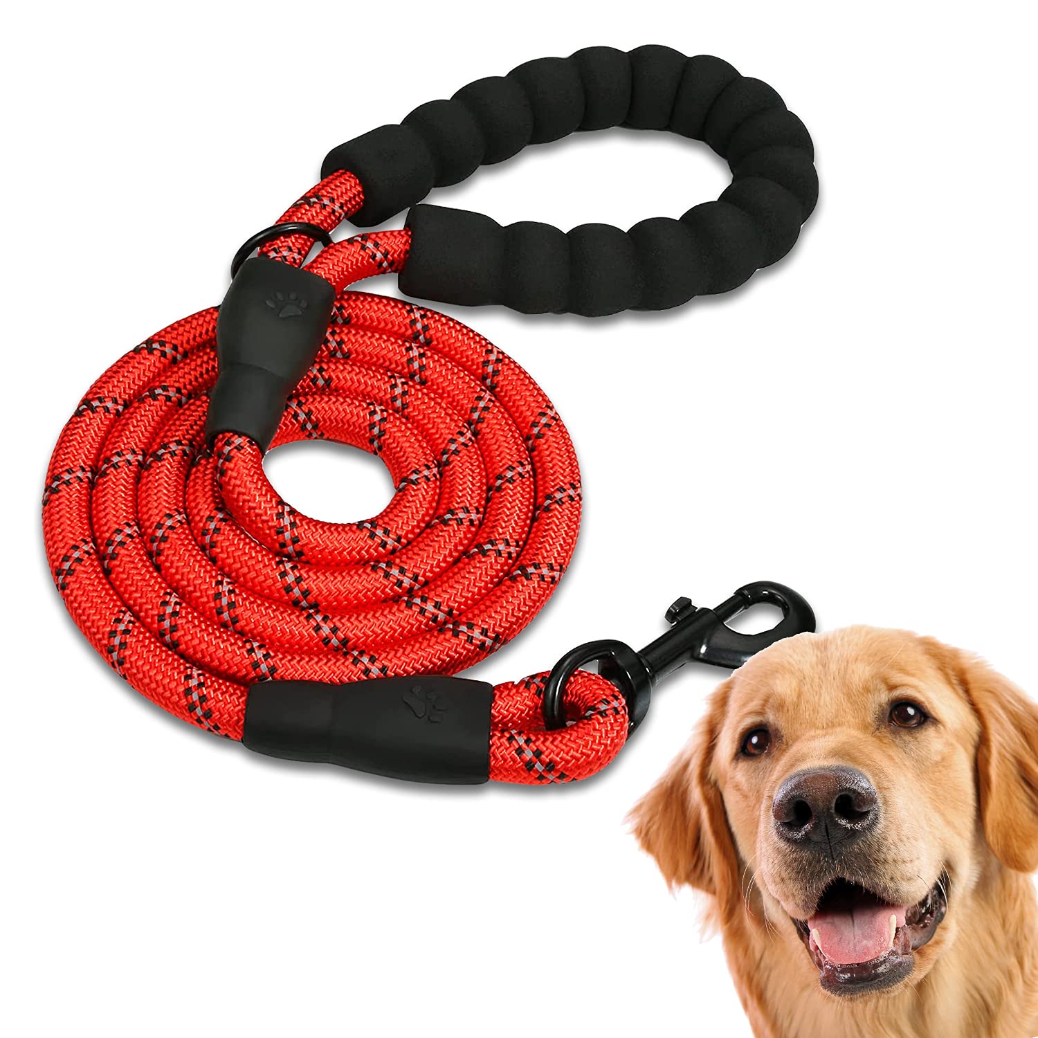 Edipets, Dog Lead, Durable Slip Rope with Soft Padded Handle, Highly Reflective Threads, for Small, Medium, Large Dogs, 47, 60 and 87 inches (87 Inches, Red)