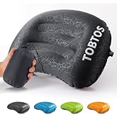 TOBTOS Inflatable Camping Pillow, 17x12in, Black | Ultralight Design, Adjustable Firmness, Ergonomic Support for Neck, Quick Inflation, Camping &amp; Travel Essential