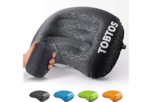TOBTOS Ultralight Camping Pillow - Inflatable, Ergonomic Neck & Lumbar Support, Blow Up Air Pillow for Travel, Hiking, Outdoor (Black), 17x12