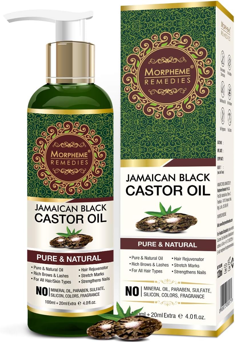 Morpheme Remedies Jamaican Organic Black Castor Oil - Pure Oil For Stronger Hair, Skin & Nails - No Mineral Oil & Silicones - 120mL