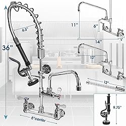 NETISR Commercial Faucet with Sprayer, Brass Chrome