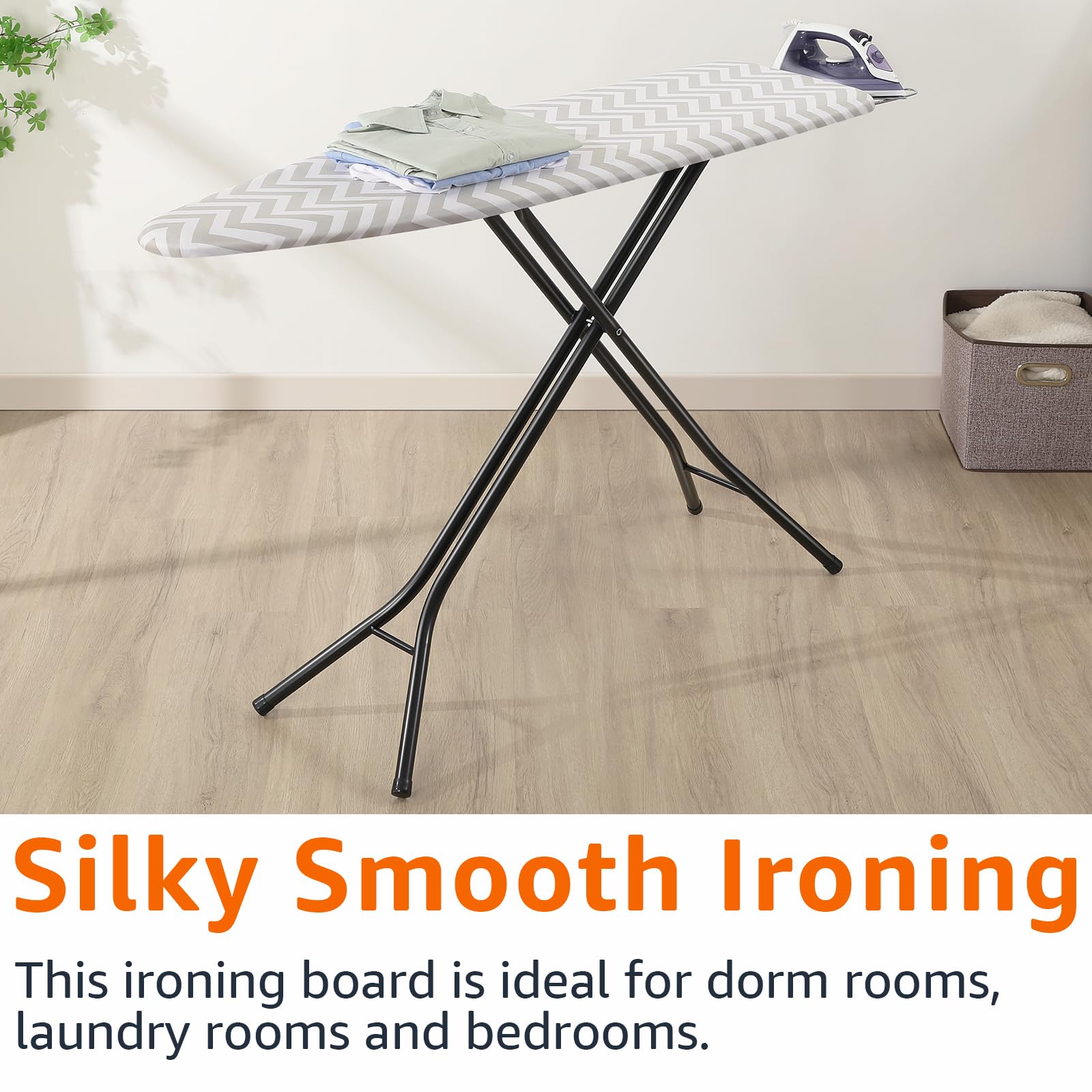 Amazon Basics Full-Size Ironing Board - 4-Leg Fold-Up, Chevron Removable Cover, 60