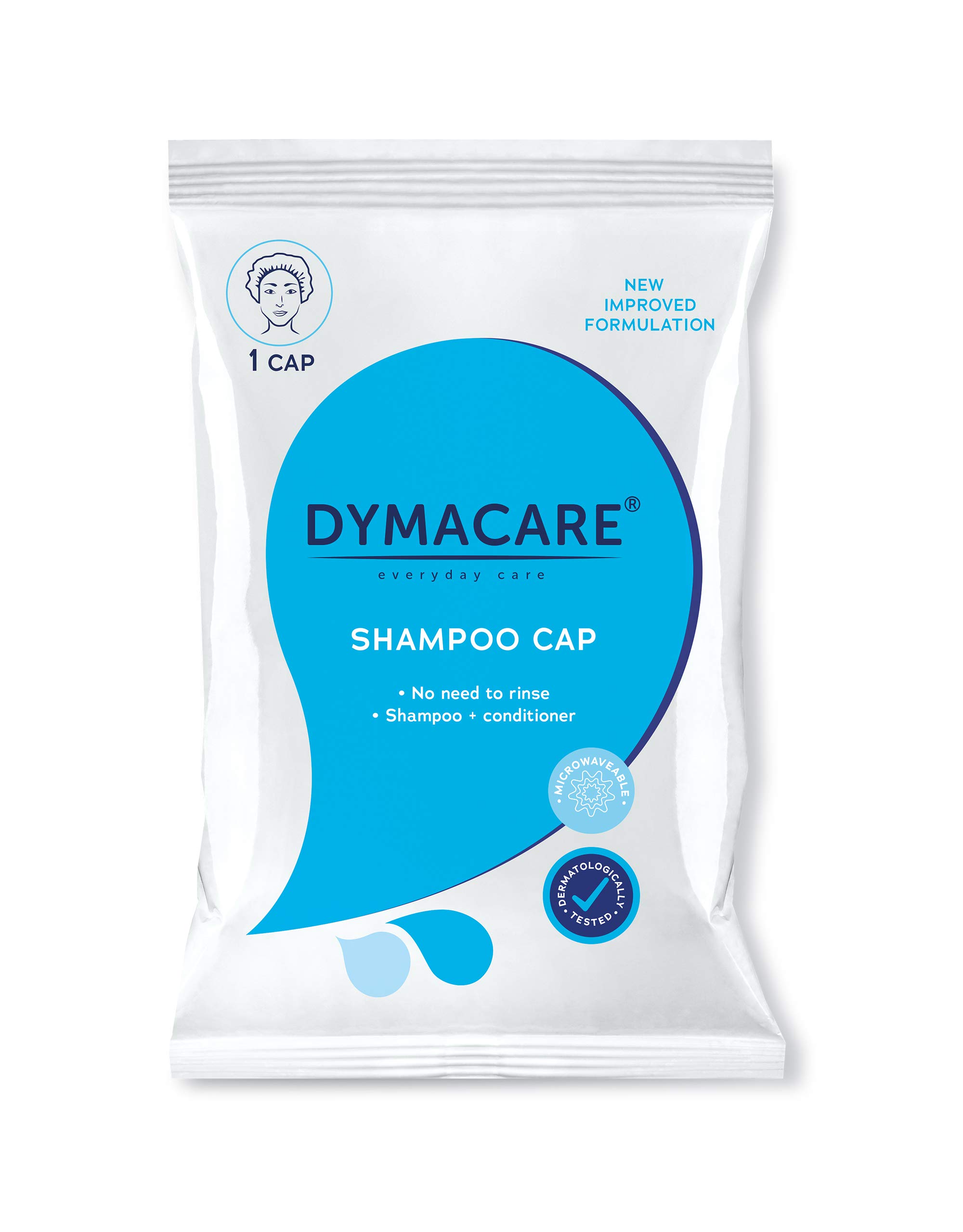 DYMACARE No Rinse Shampoo Cap | Rinse Free Shower Cap That Shampoos & Conditions - PH Balanced & Hypoallergenic Waterless Hair Wash (1 Cap)