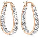 Savlano 14K Gold Plated Inside Out Crystal, Pearl Hoop Earrings- Oval Shape Earrings for Women Comes with Gift Box