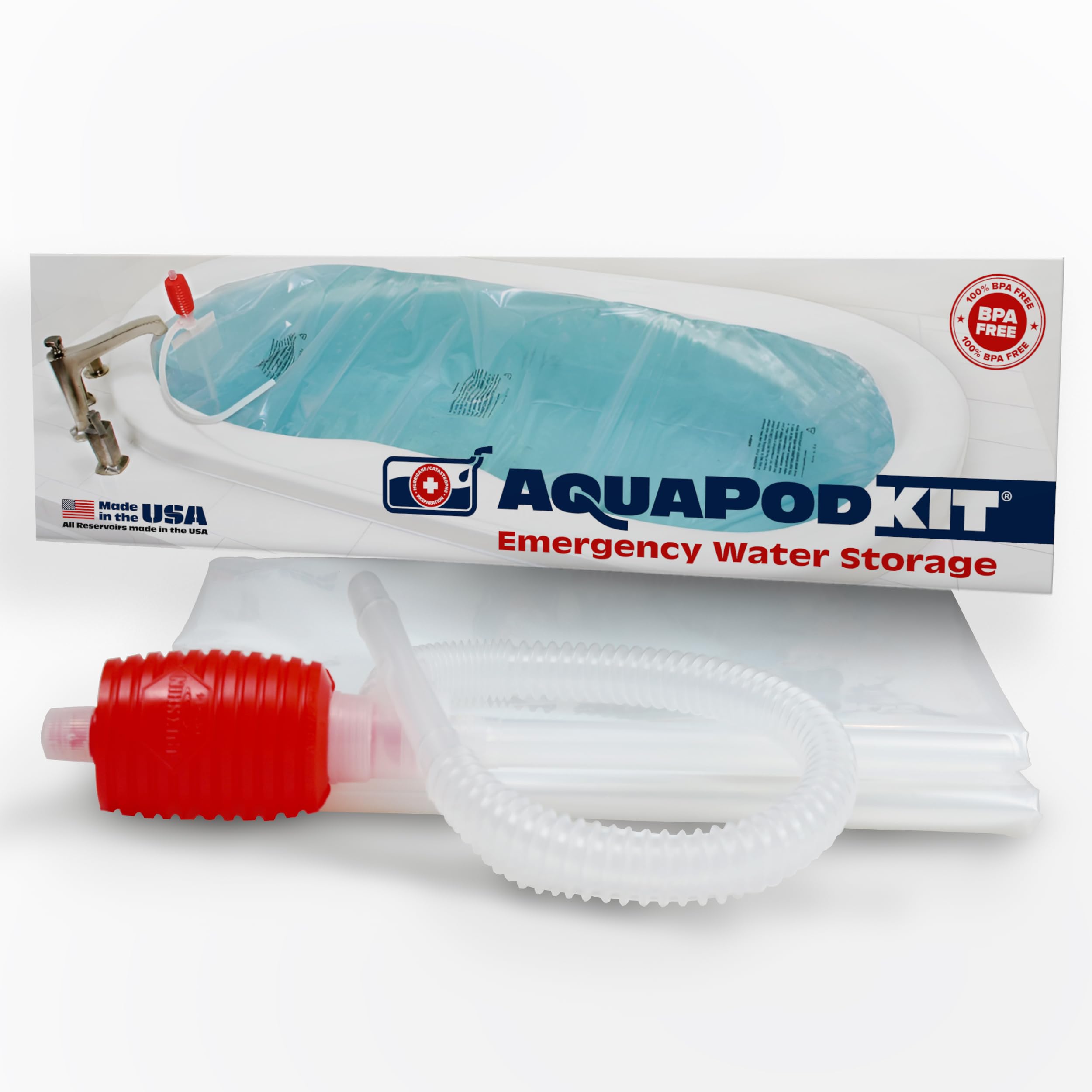 AquaPod Kit 2.0 - Bathtub Bladder BPA Free and Made in USA! Water Storage Bladder, Hurricane Survival (65 gallons of Water – Larger tubs can Hold up to 100 gallons of Water)