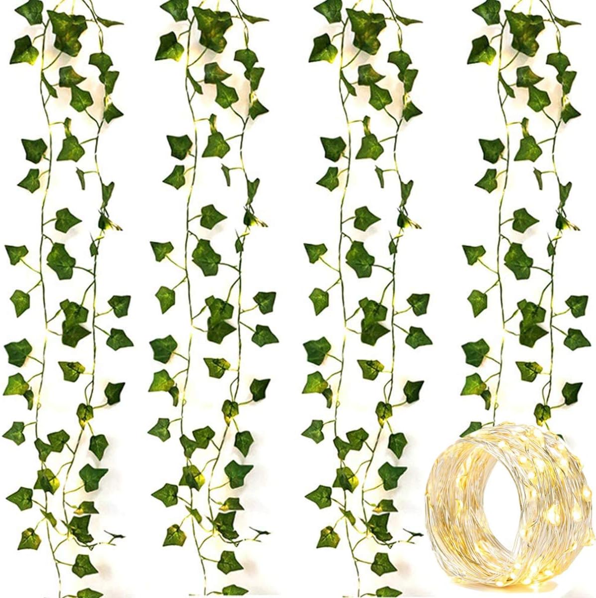 OYYXNN 4 Pack 2M 20 LED String Lights Artificial Ivy Fake Garland Green Leaf Plants Vine Fairy Lights Halloween Xmas Trees Garden Yard Home Patio Wedding Party Bedroom Decor