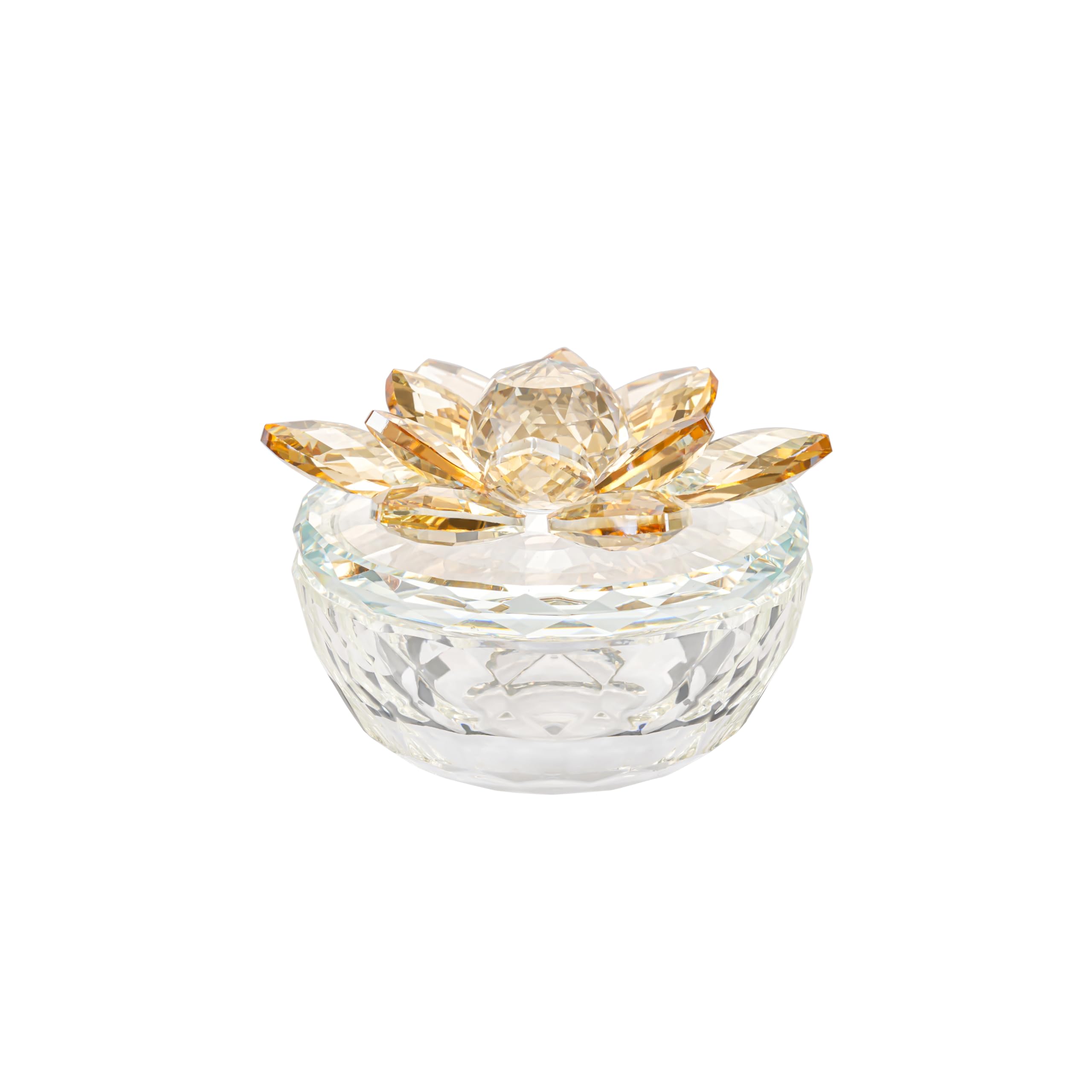 Photo 1 of **MINOR CHIP ON THE INSIDE OF THE LID ** Dounx Crystal Jewelry Box for Women, Small Glass Trinket Jar with Lid, Clear Lotus Flower Storage Holder, Elegant Organizer Dish for Ring, Earrings, Necklace, Decorative Gift for Vanity (Gold)