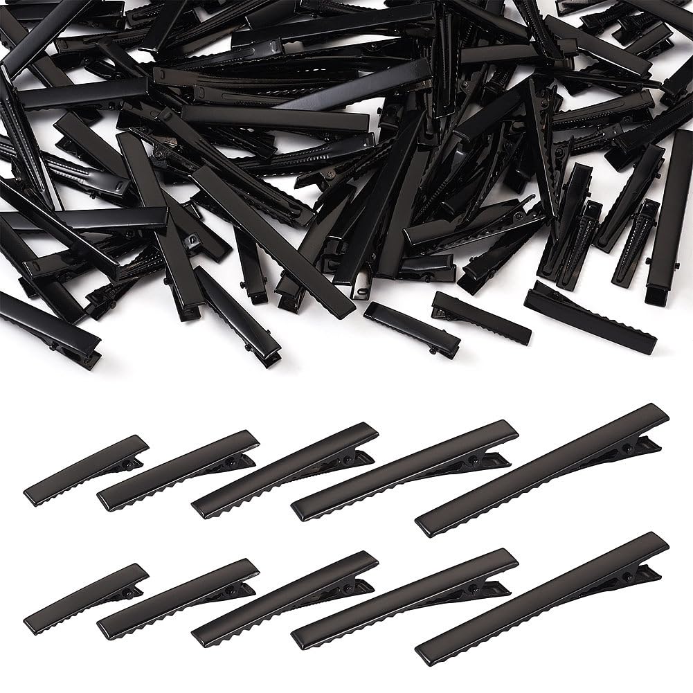 Photo 1 of 100Pcs Black Alligator Hair Clips 5 Sizes Metal Barrette Hair Clips Single Prong Hairpins