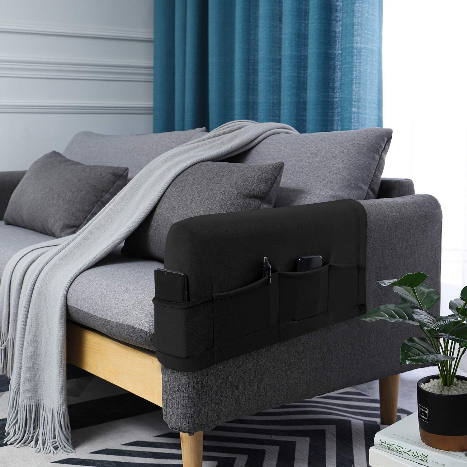 LUSHVIDA Velvet Sofa Armrest Covers - Non-Slip Waterproof Furniture Protector Armchair Slipcovers for Recliner with 3 Pockets, 2 Packs Left Arm: Kitchen & Dining