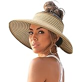 FURTALK Sun Hats for Women Wide Brim Beach Hat Straw Visor Ponytail Summer UV Packable Foldable Beach Vacation Essentials