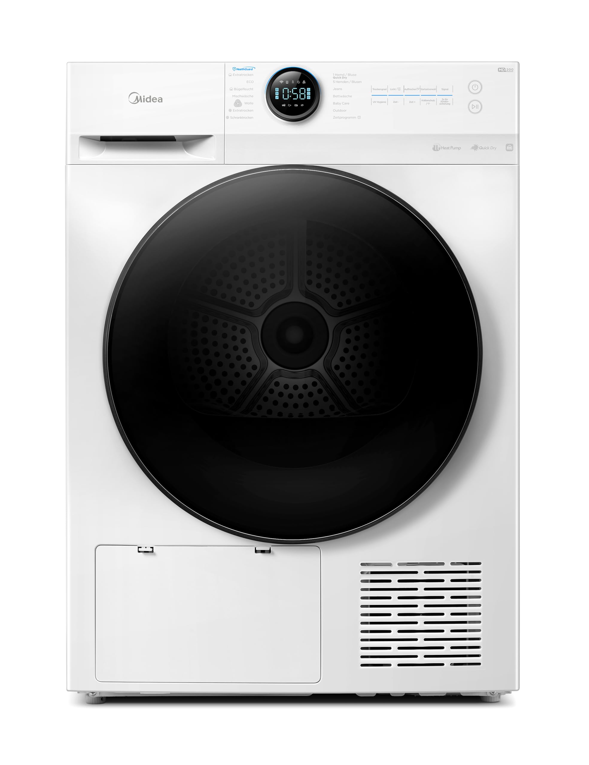 Midea MD20EH80WB-A3 Wärmepumpentrockner, 8 kg, Energieklasse C, UV Hygience, Knitterschutz, Sanfte Pflege, Auto Dry, Wollpflege, Auffrischen, Fernsteuerung, Startzeitvorwahl, Weiß [Energieklasse C] 4