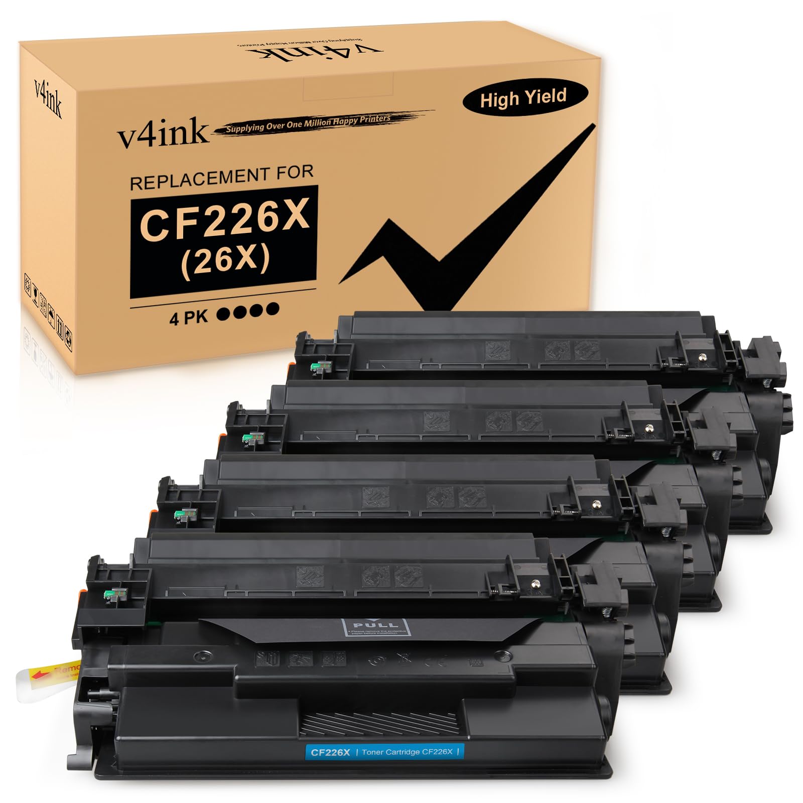 Photo 1 of v4ink 4PK Compatible 26X Toner Cartridge Replacement for 26X CF226X 26A CF226A Toner High Yield Black Ink for Pro M402n M402dn M402dne M402dw MFP M426fdw M426fdn M426dw M402 M426 Printer New Version