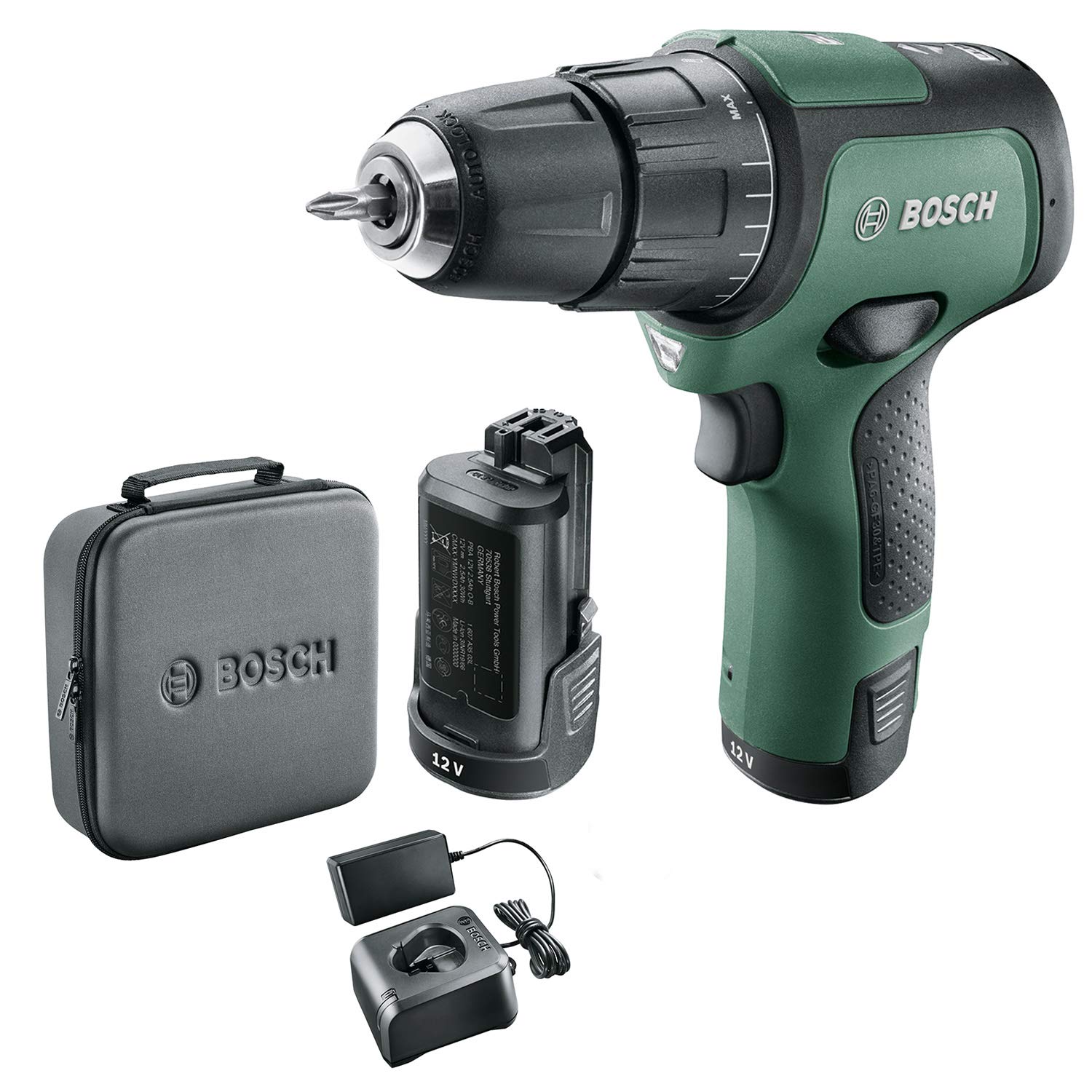 Bosch Cordless Combi Drill EasyImpact 12 (2X Batteries, 12 Volt System, in Soft Storage Bag)