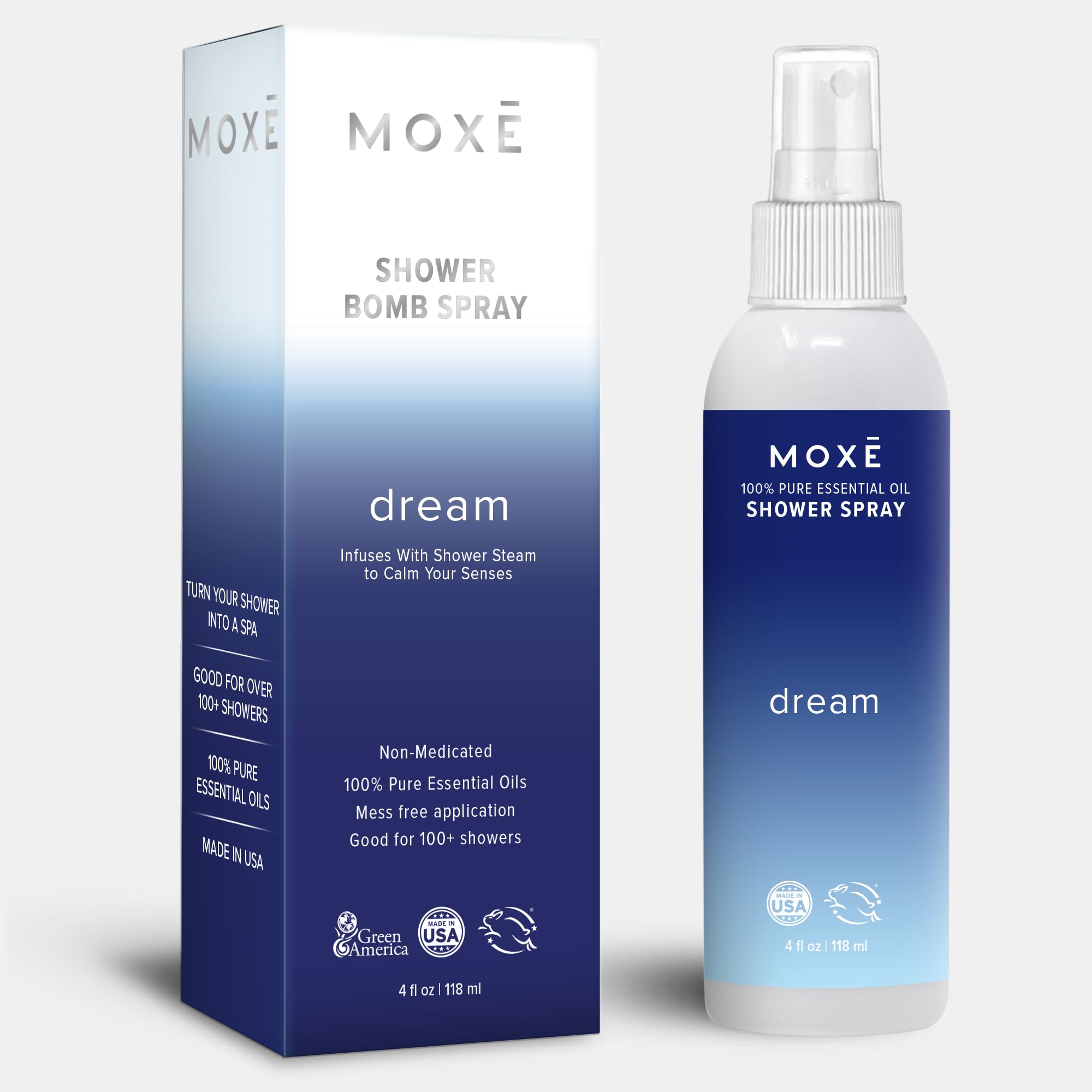 MOXE Shower Mist, Spa Steam Spray, Certified Natural Essential Oils, Aromatherapy, Tension Relief (Dream, 4 Fl Oz (Pack of 1))