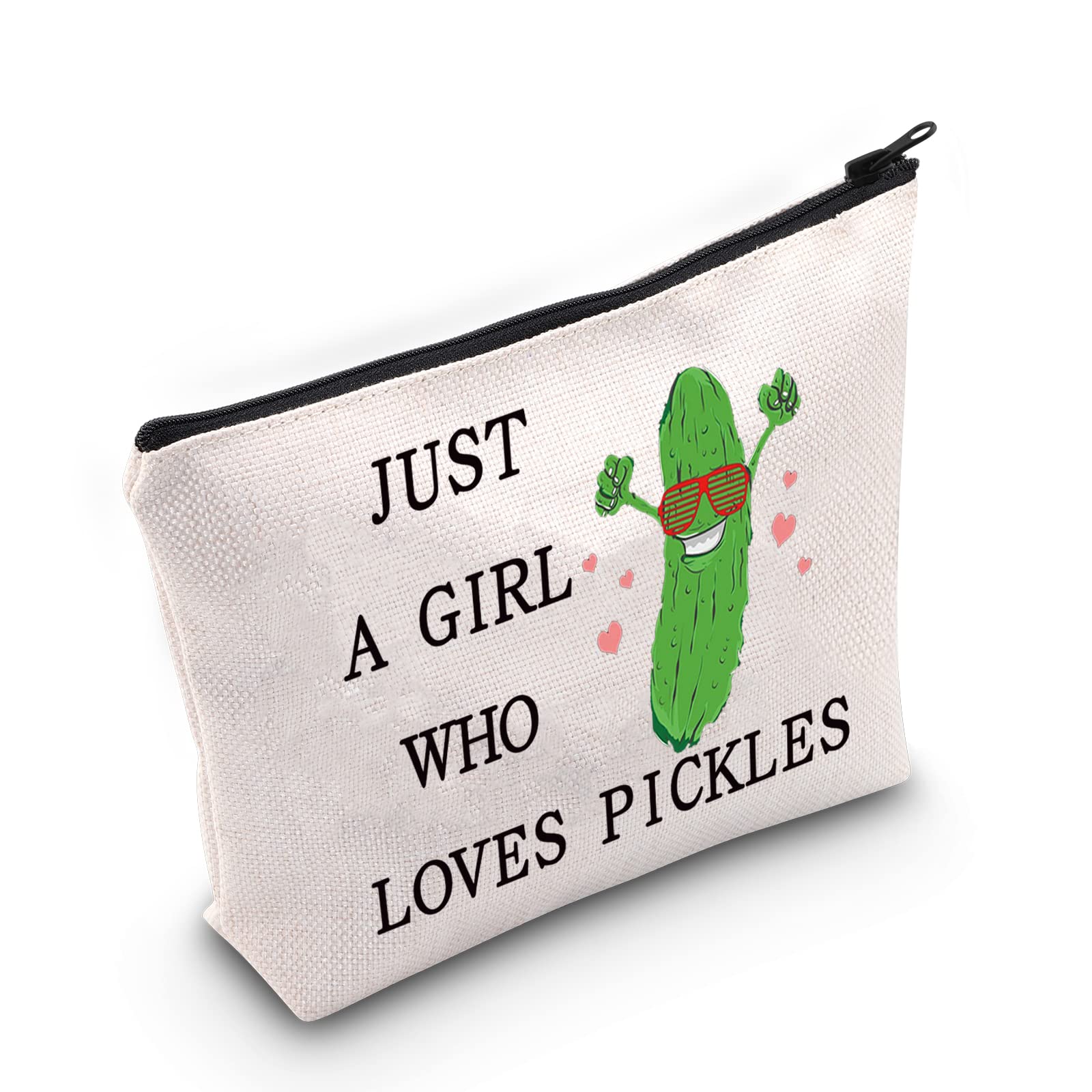 LEVLO Funny Pickle Cosmetic Bag Pickle Food Costume Party Gift Just A Girl Who Loves Pickles Makeup Zipper Pouch Bag Pickle Lover Gift For Women Girls, Who Loves Pickles, Cosmetic Bag