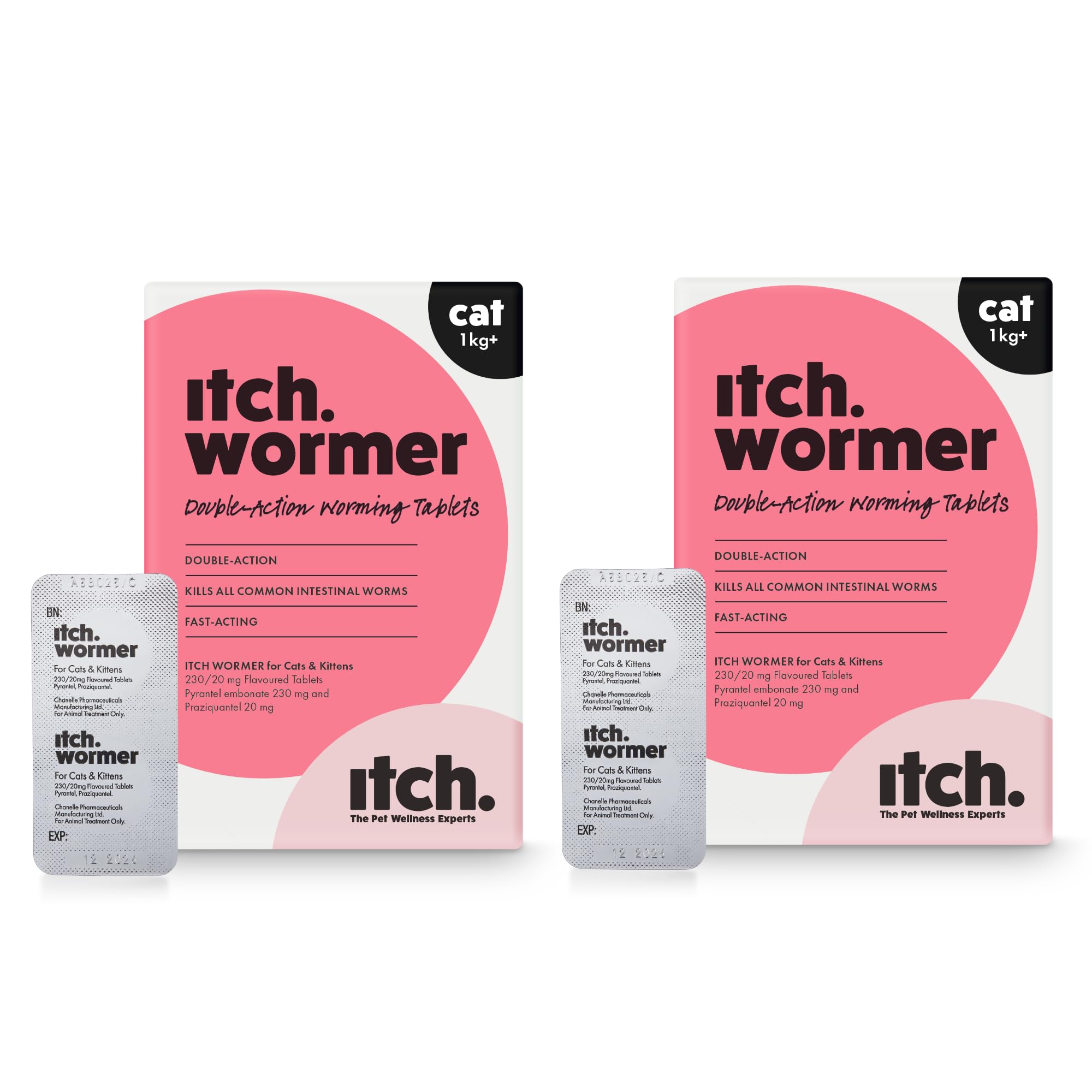 Itch Cat Wormer Tablets for Cats 1kg+ - 4 Tablet - Treats Roundworms & Tapeworms - Kills Worm Larvae