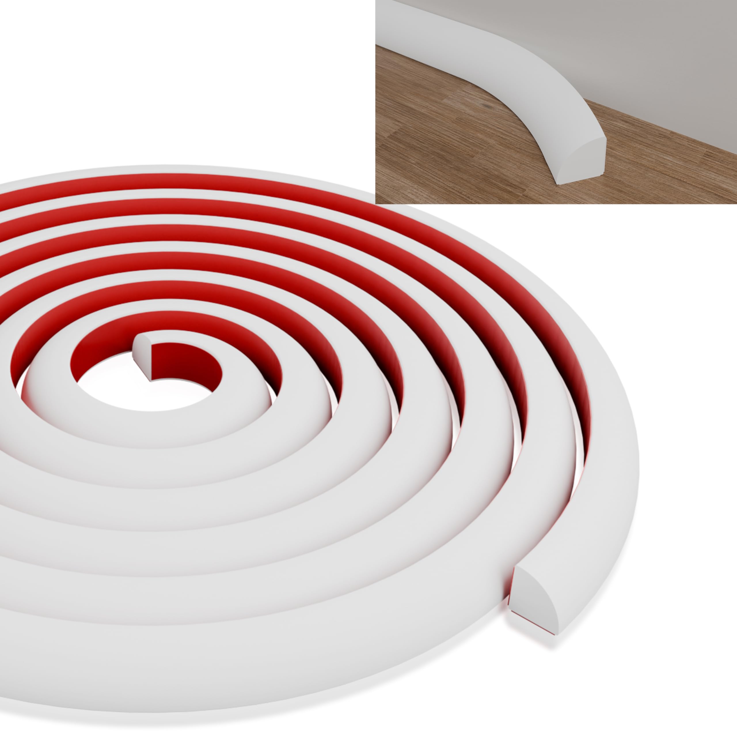 Photo 1 of 3/4 Inch Flexible White Rubber Trim, 20 Ft Flexible Quarter Round Molding Self-Adhesive Bendable Edge Trim, Suitable for Doors Windows Bathroom Kitchen Countertops Floor and More, White